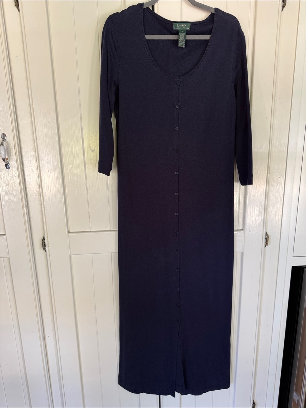 Lauren Ralph Lauren Navy Long Button-Front Scoop Neck Dress Size Large (Size 10)